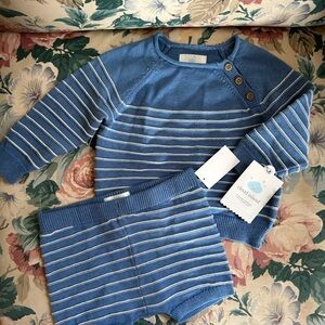 cloud island Blue & White Striped Knit Sweater and Shorts Set